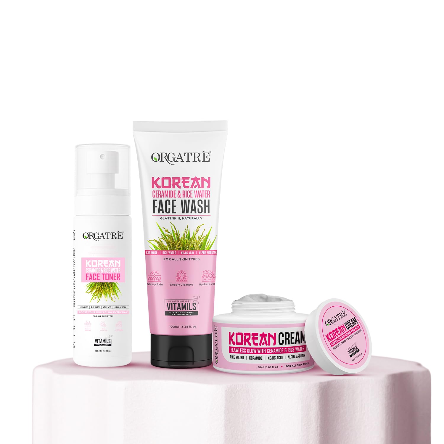 orgatre k glow korean skincare combo | 3 in 1 face wash, sunscreen & cream | glass skin routine for radiant glow, hydration & brightening orgatre k glow korean skincare combo | 3 in 1 face wash, sunscreen & cream | glass skin routine for radiant glow, hydration & brightening